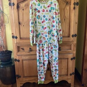Men The Grinch Christmas green red 2 piece pajamas set size M